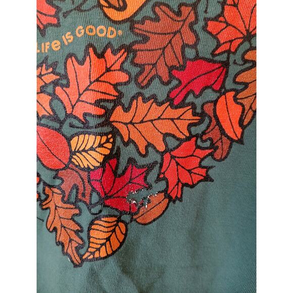 Life is Good Autumn Leaves in Heart Shape Crusher Green Tee - Picture 4 of 6